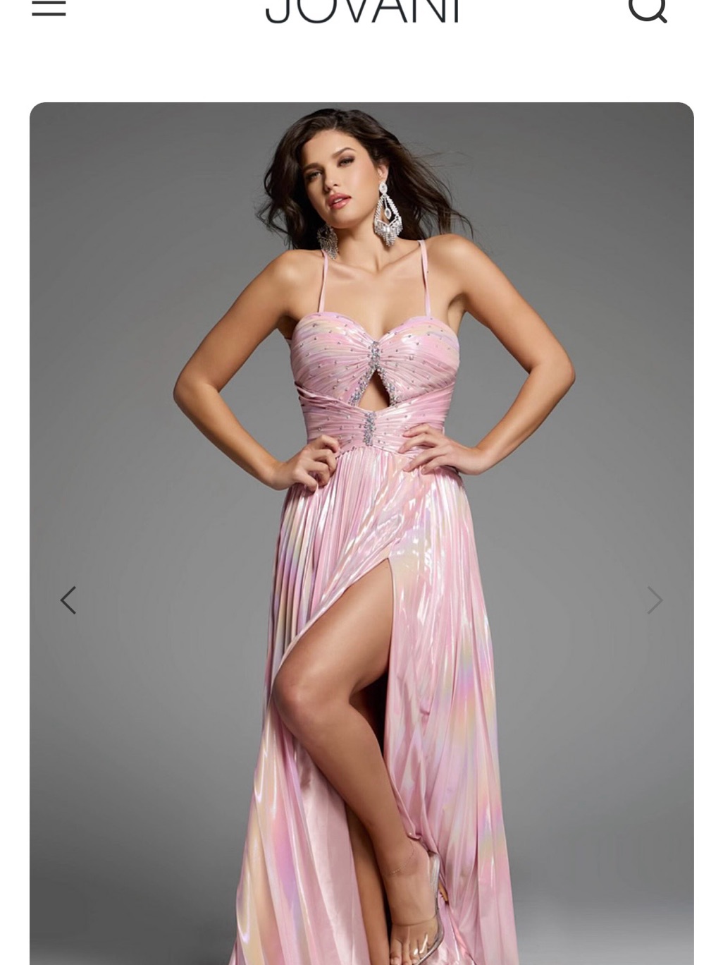 Jovani Blush Metallic Spaghetti-Strap Prom Gown, Lace-Up Back W/Removable Bow